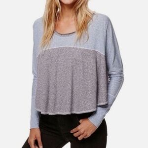 FREE PEOPLE WE THE FREE CLOUD NINE CROPPED OVERSIZED TEE BLUE/GRAY XS